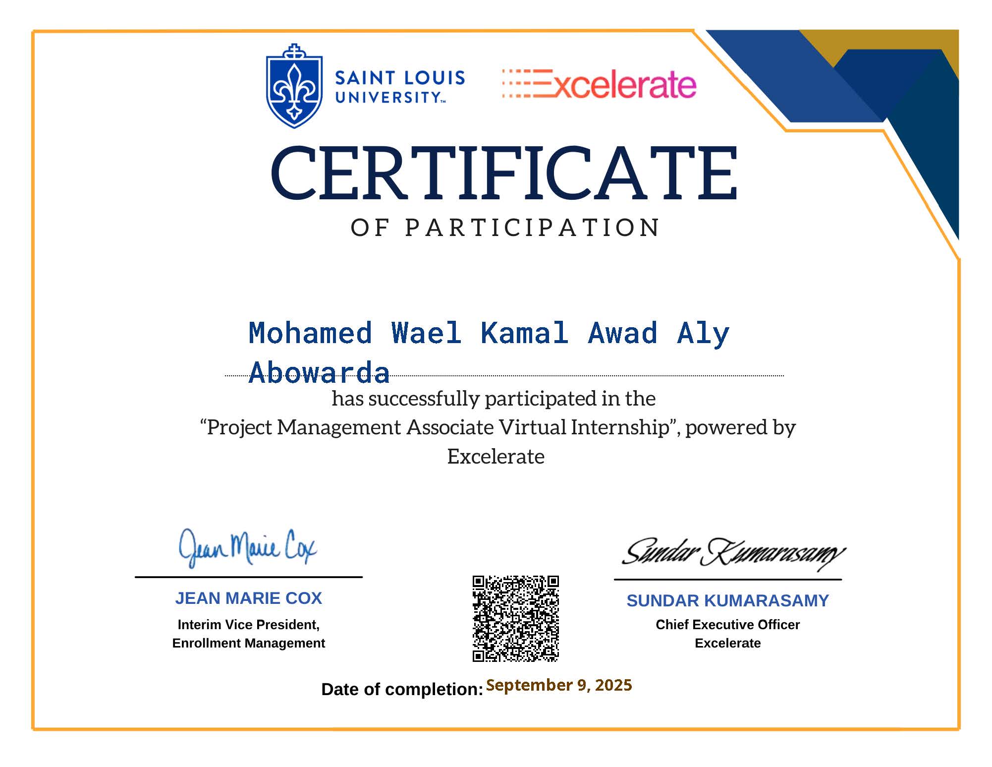 Excelerate Project Management Internship - Saint Louis University